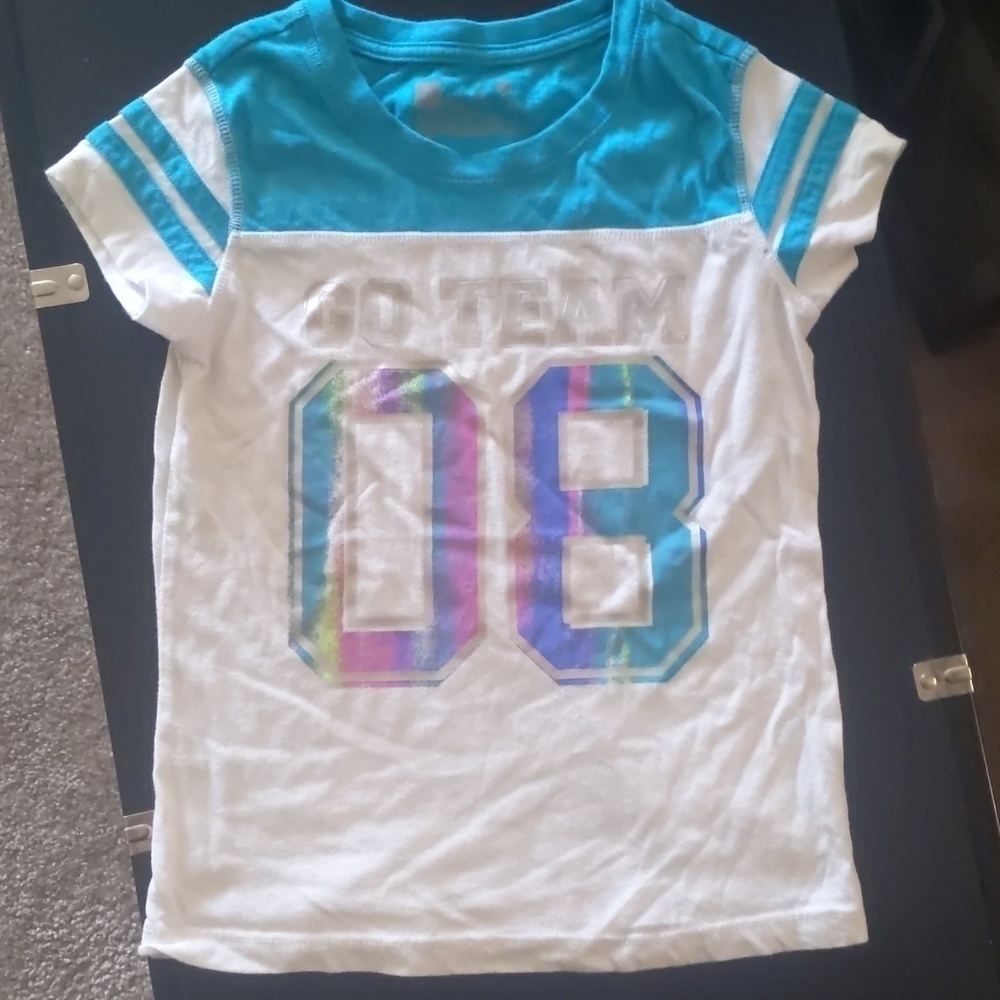 Go Team girls size S tshirt teal and white
